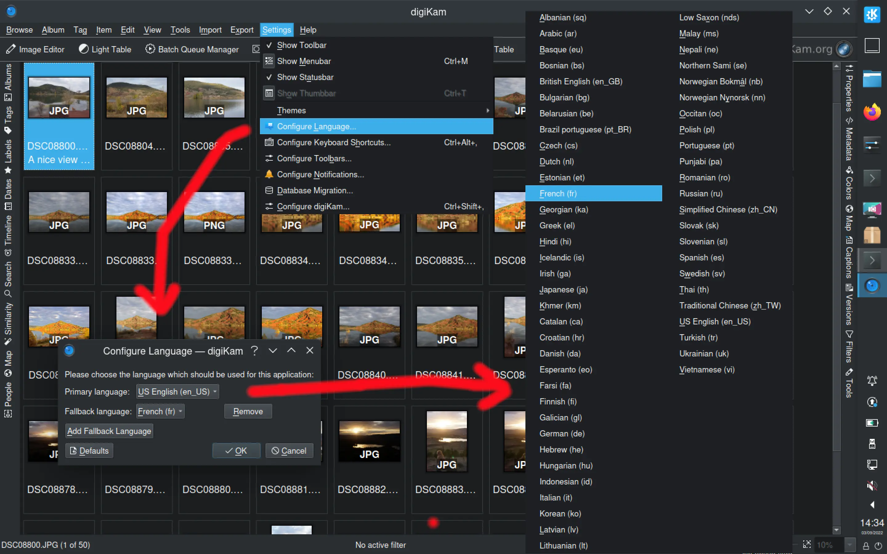 digiKam Setup Languages Dialog